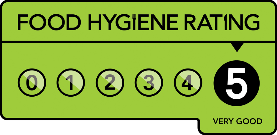 Food-hygiene-rating-with-5-yellow-star-background-green